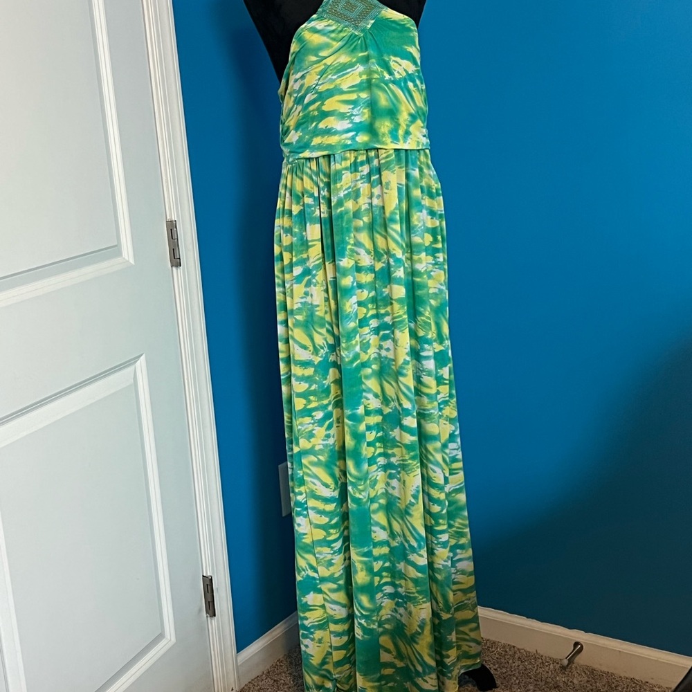 Dereon Green and Yellow Maxi Dress
